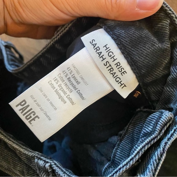 PAIGE High Rise sarah straight Distressed Jeans - Black - Picture 5 of 7